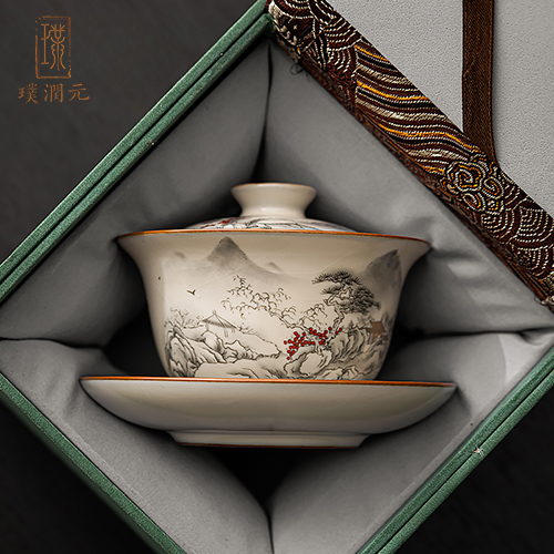 璞润元古茶【秋隐山居盖碗】潮州三才盖碗